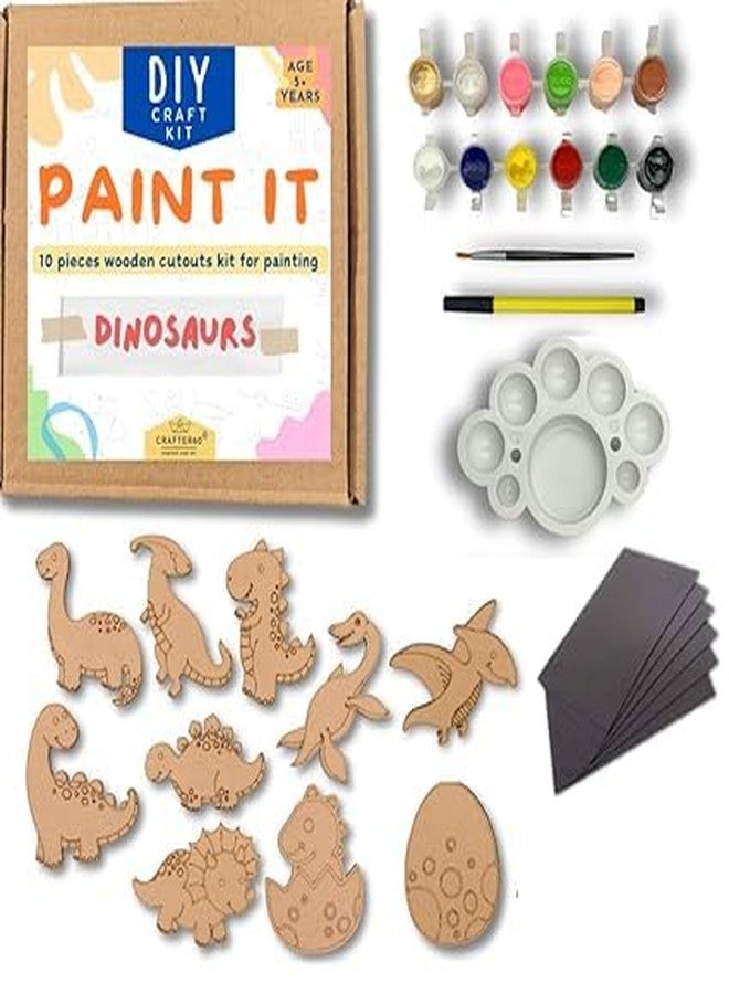 CRAFTER60 DIY Wooden Painting Kit for Kids 5+ - DIY Art & Craft Set with Paints, Brushes & Cutouts - Educational Creative Toy (Dinosaurs) - Image 1